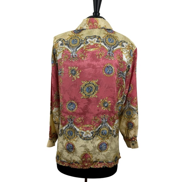 * Vintage German Button Down Blouse Versailles Royal Elegant 100% Silk & Acetate - Picture 4 of 17